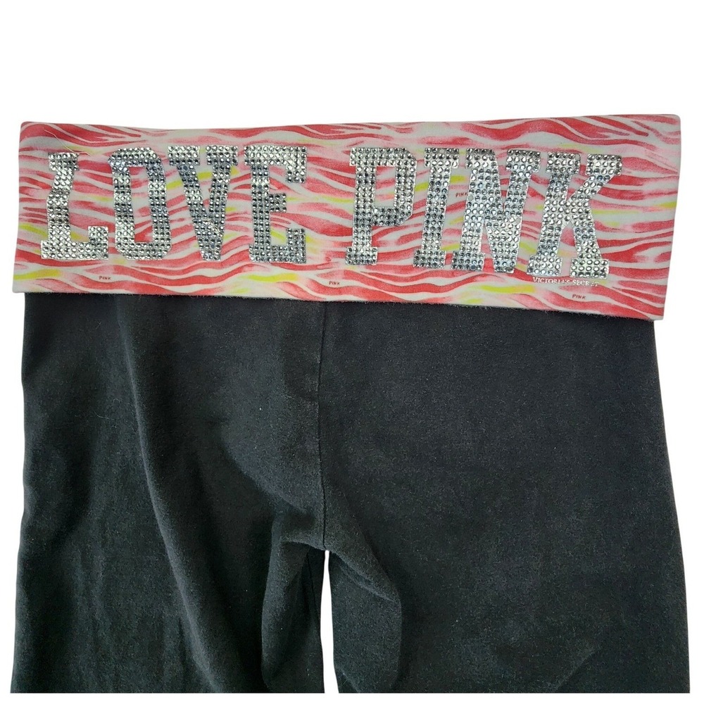 PINK Victoria's Secret Small Black Yoga Pants Rhinestone Bling Y2K McBling Capri